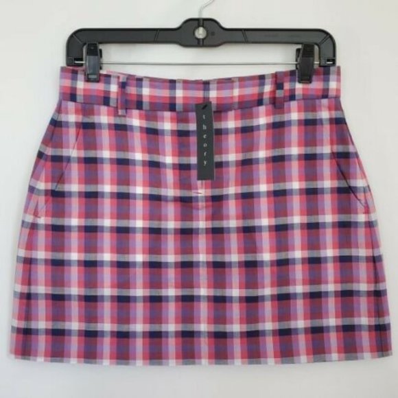 NWT Theory Evan Checkered Plaid Cotton Mini Skirt - Picture 1 of 3
